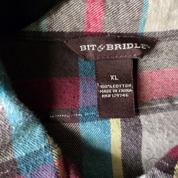 Bit & Bridle Womens Western Red and Green Plaid Shirt- XLarge - Picture 5 of 7